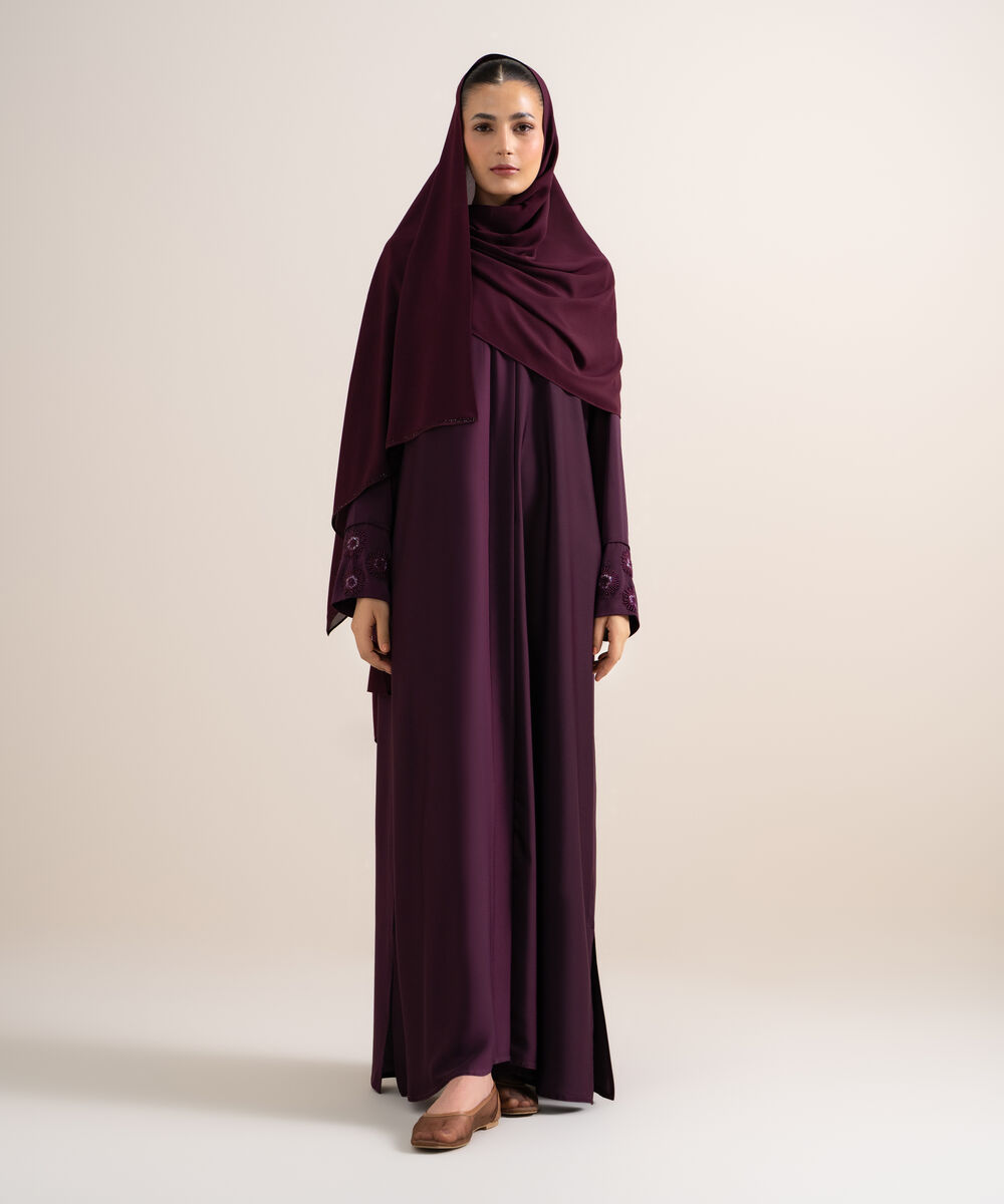 Women's Purple Embellished Abaya Set