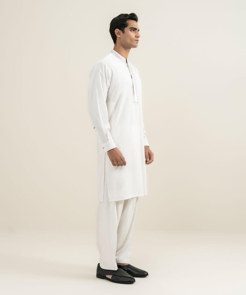 Men's Stitched Premium Wash & Wear Off White Suit