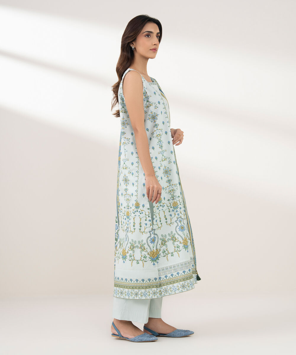 Women's Unstitched Lawn Printed Blue 3 Piece Suit