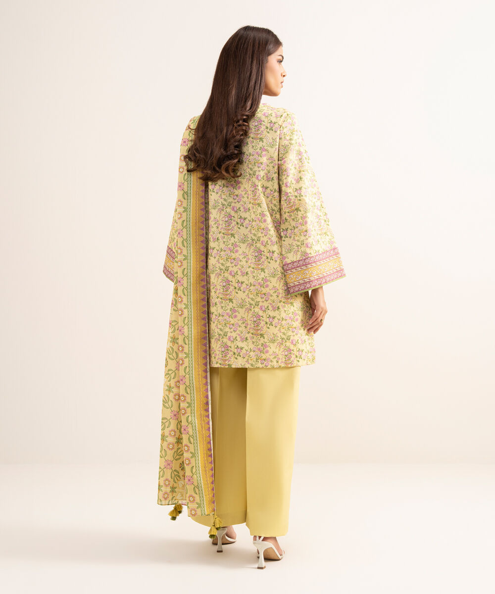 Women's Unstitched Lawn Embroidered Yellow 3 Piece Suit