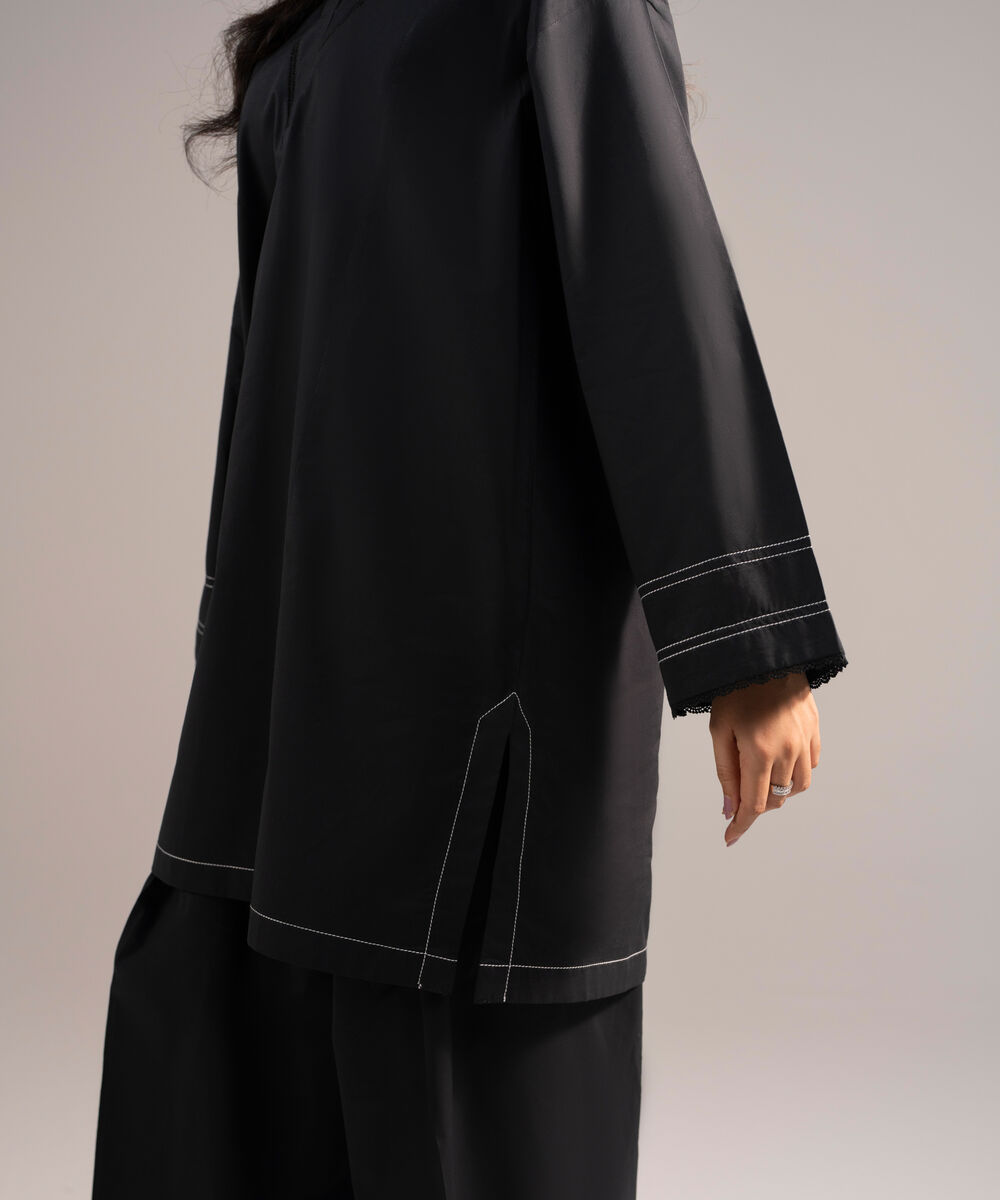 Women's RTW Poplin Solid Black Straight Shirt