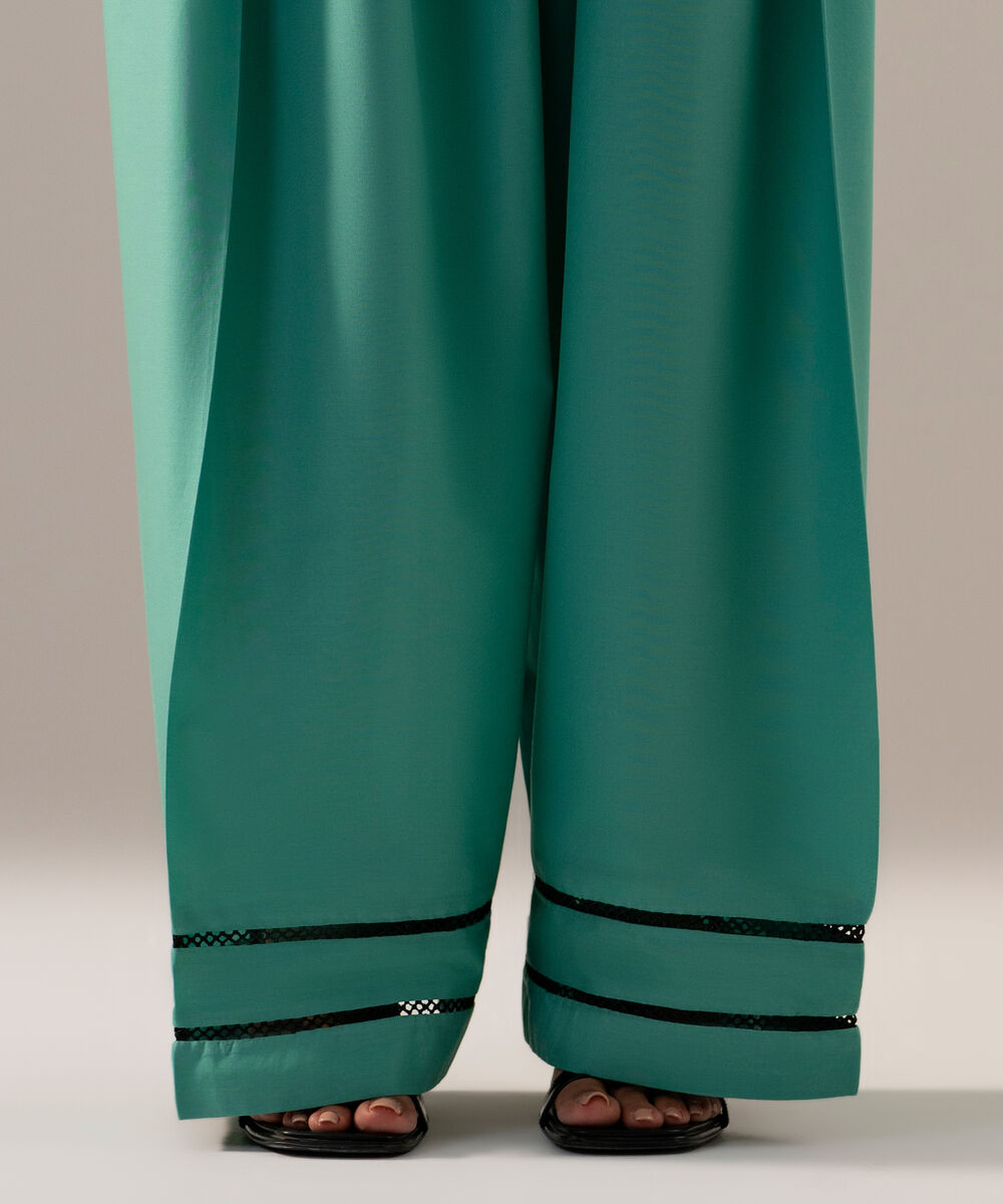 Women's RTW Cambric Solid Green Farshi Shalwar