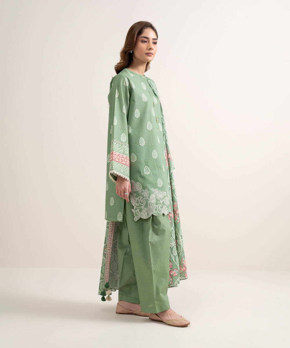 Women's Unstitched Lawn Embroidered Green 3 Piece Suit