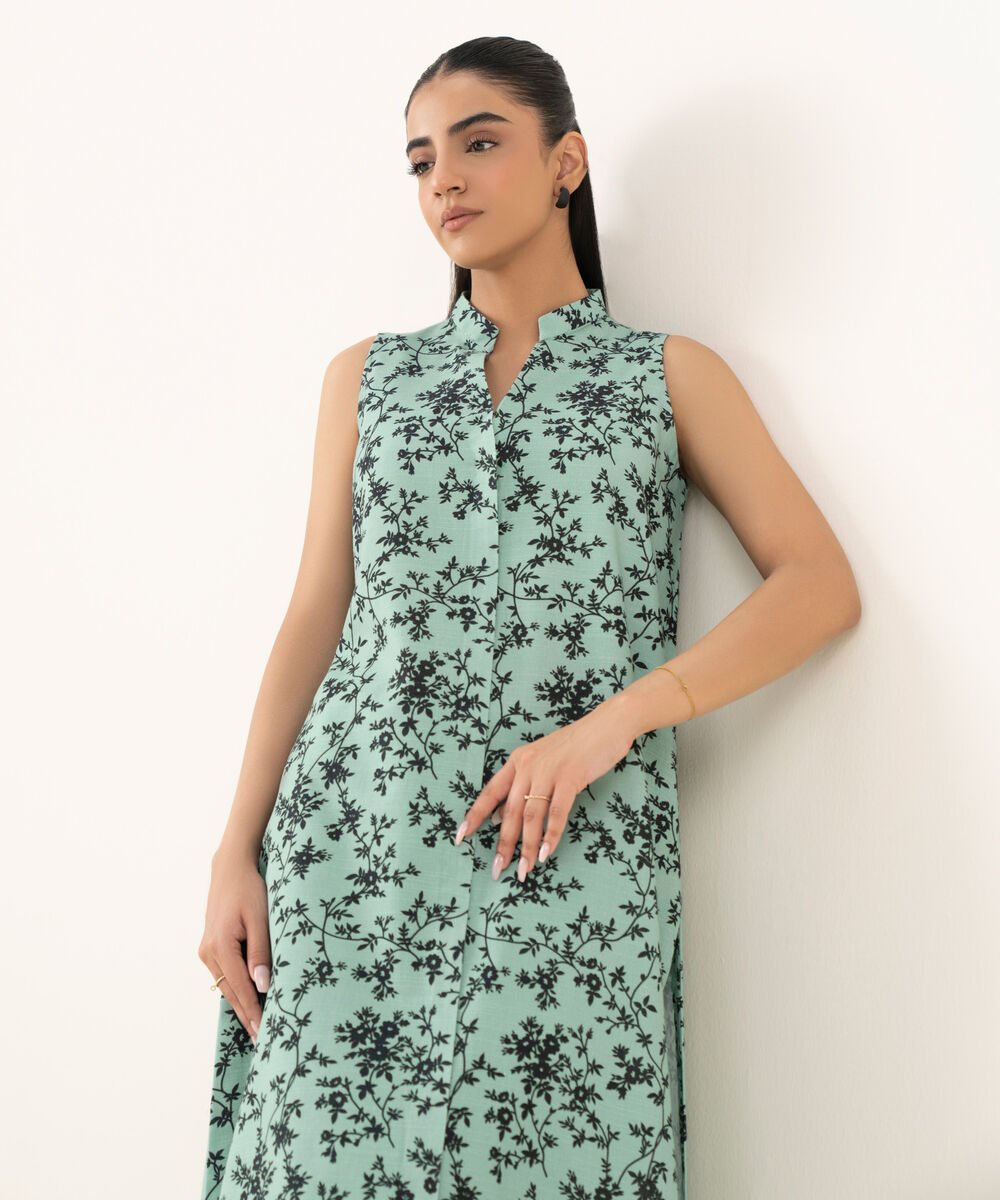 Women's Unstitched Light Khaddar Printed Green Two Piece Suit