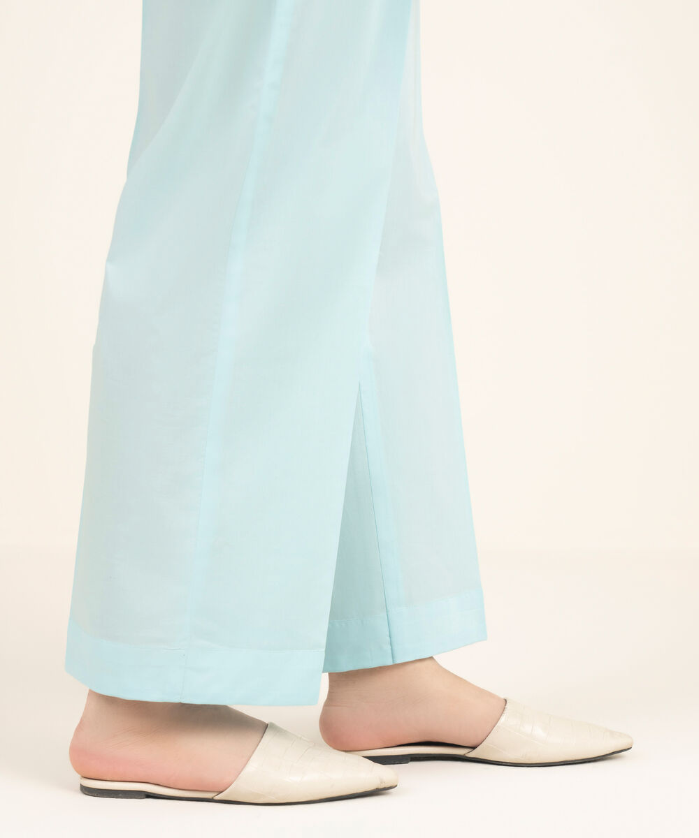 Women's RTW Cambric Solid Blue Straight Pants