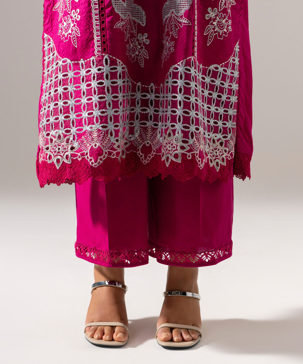 Women's RTW Dobby Solid Embroidered Purple 3 Piece Suit