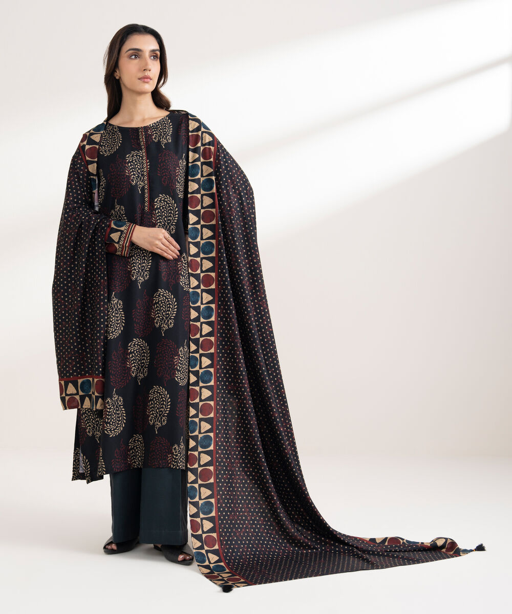 Printed Linen Black Dupatta