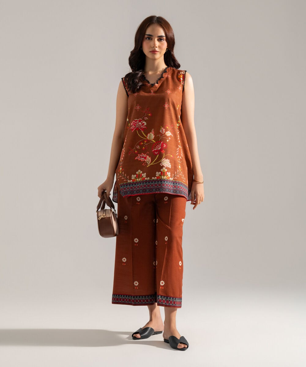 Women's RTW Printed Brown Khaddar Shirt