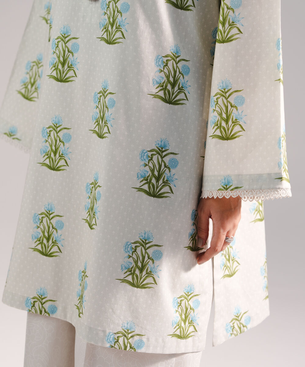 Women's RTW Lawn Printed Grey Straight Shirt