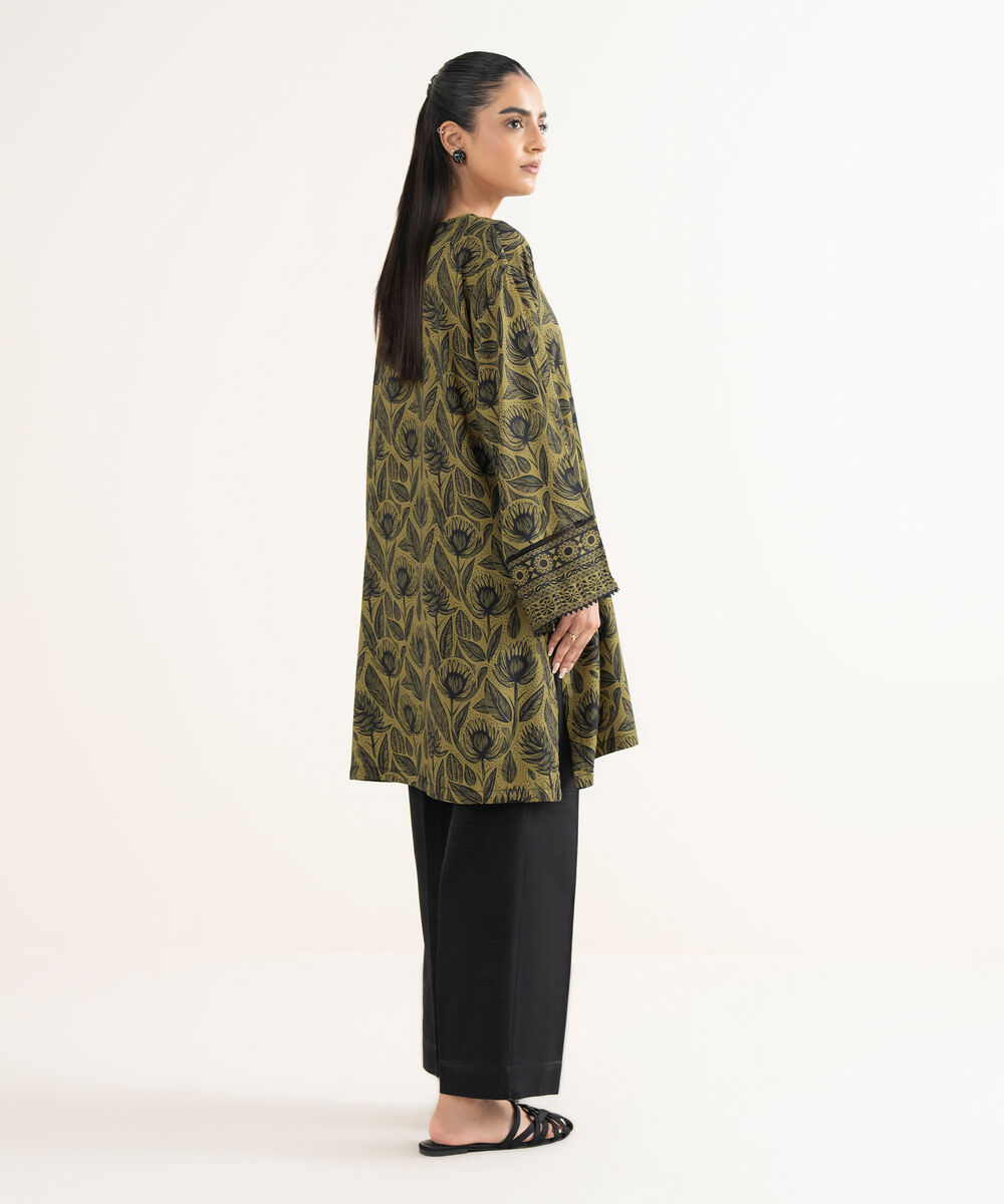 Women's RTW Cotton Viscose Printed Drop Shoulder Green Shirt