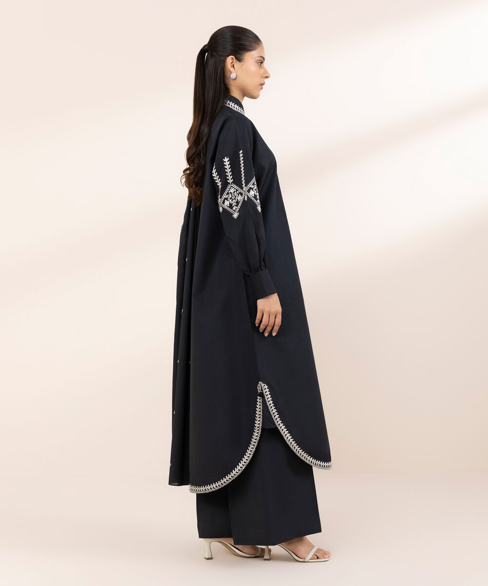 Women's Unstitched Lawn Embroidered Black 3 Piece Suit