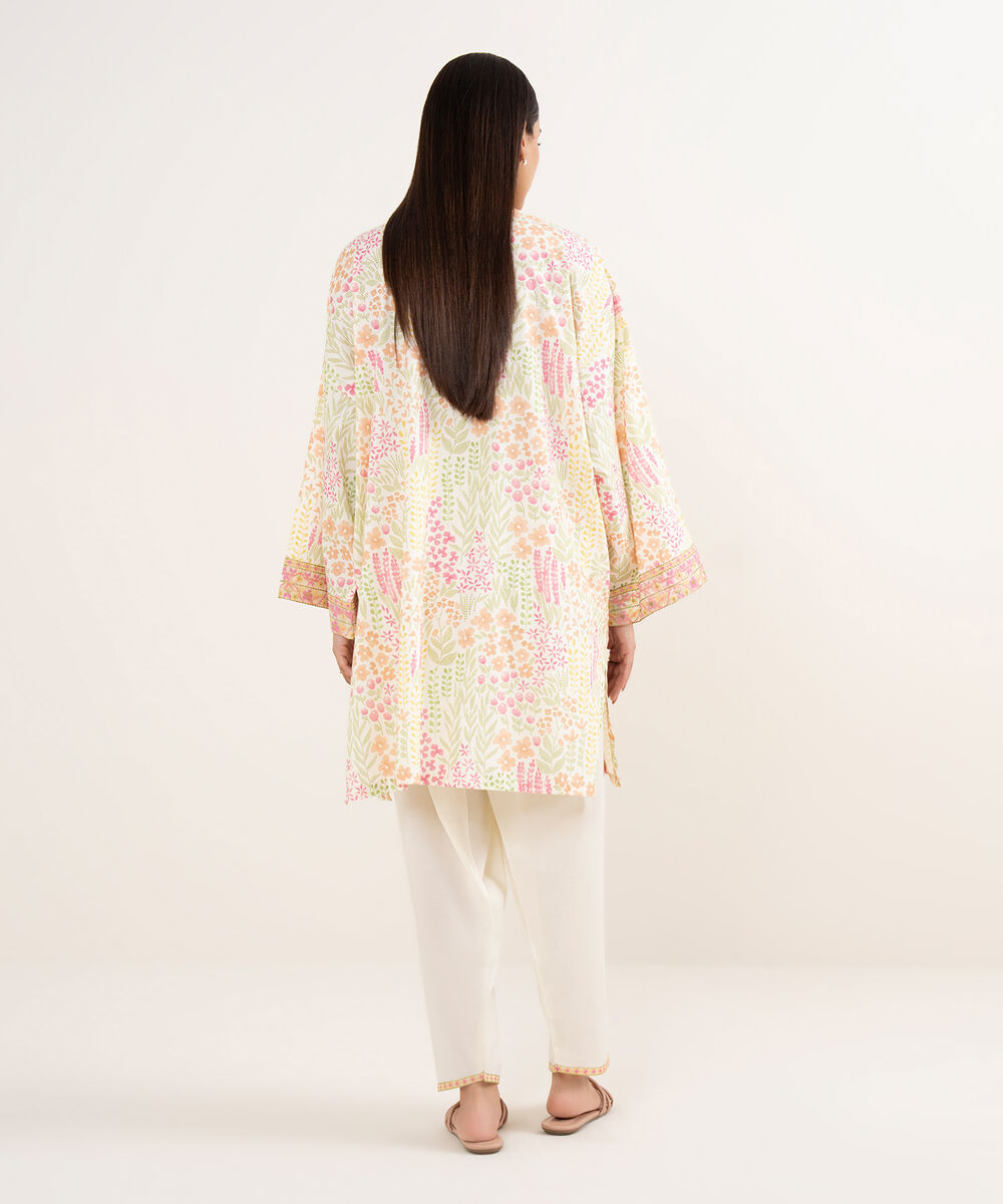 Women's RTW Lawn Off White Embroidered Drop Shoulder Shirt