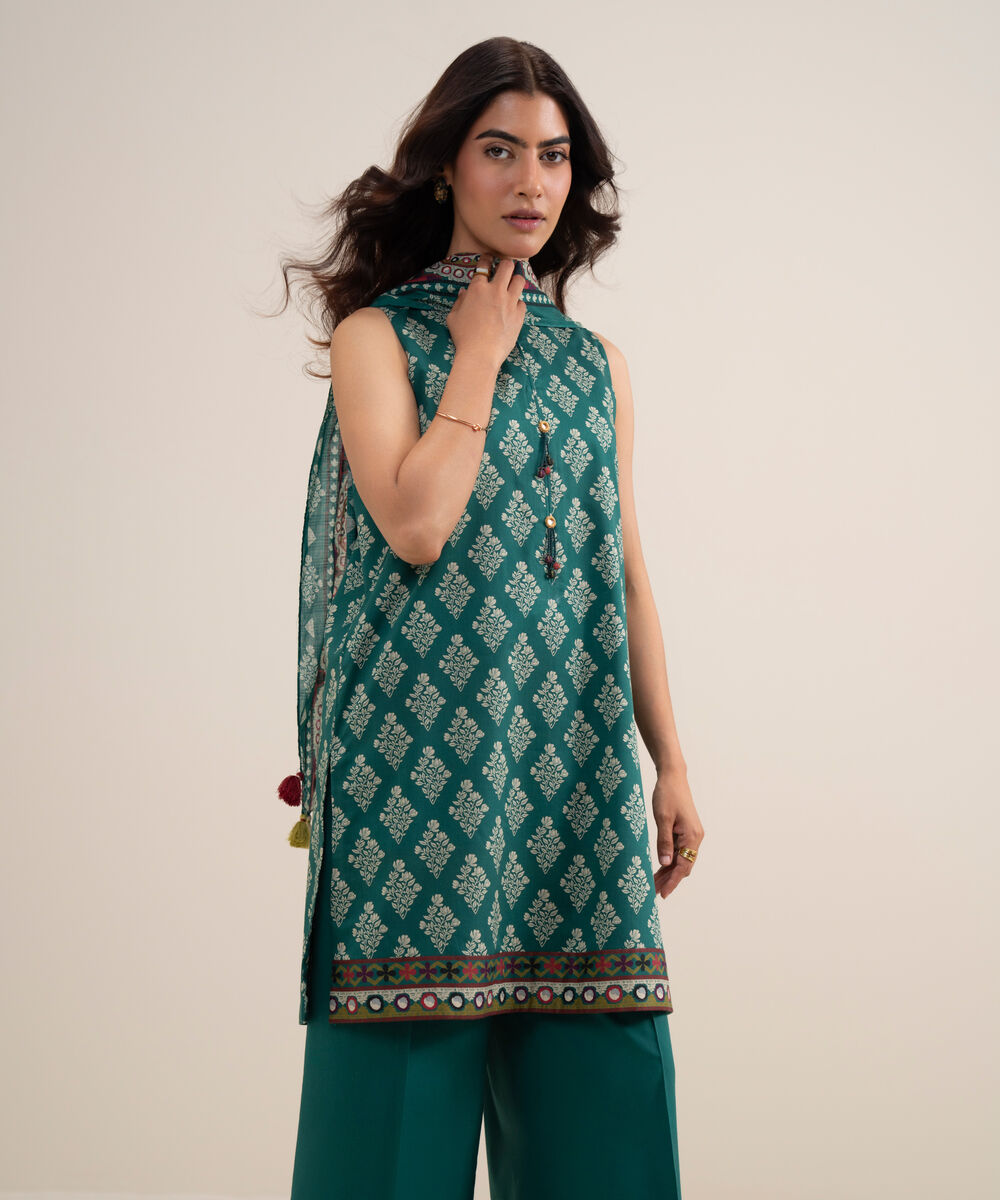 Women's Unstitched Lawn Printed Green 3 Piece Suit