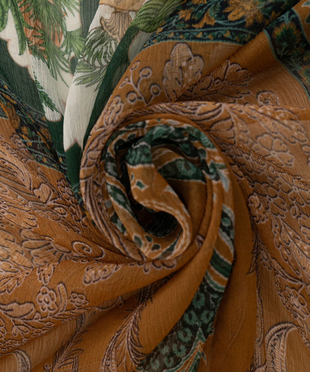 Women's RTW Blended Chiffon Brown Printed  Dupatta