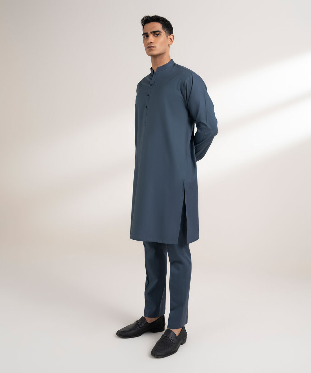 Men's Stitched 100% Cotton Navy Blue Suit
