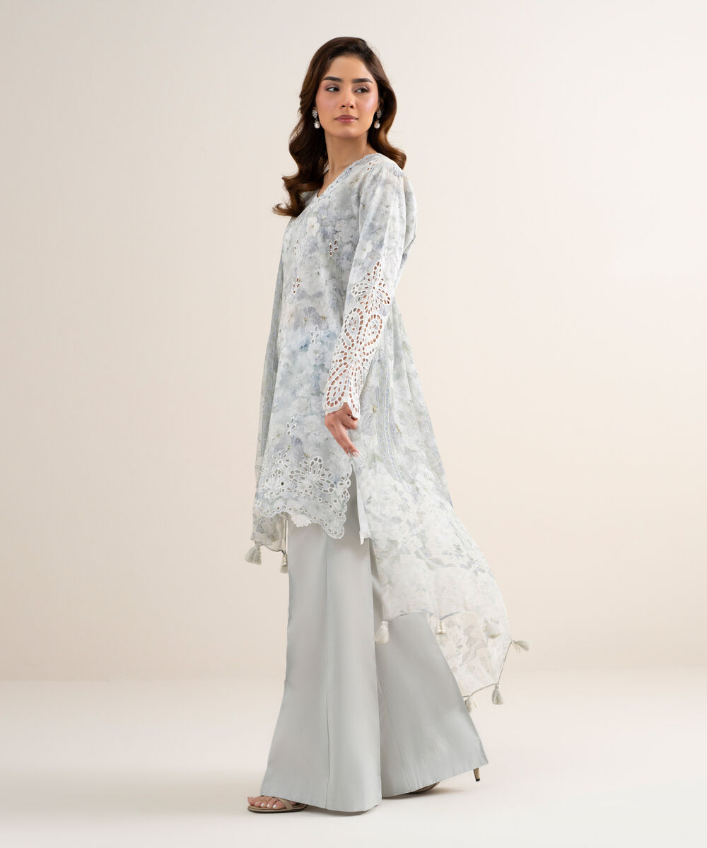 Women's Unstitched Lawn Embroidered Grey 3 Piece Suit