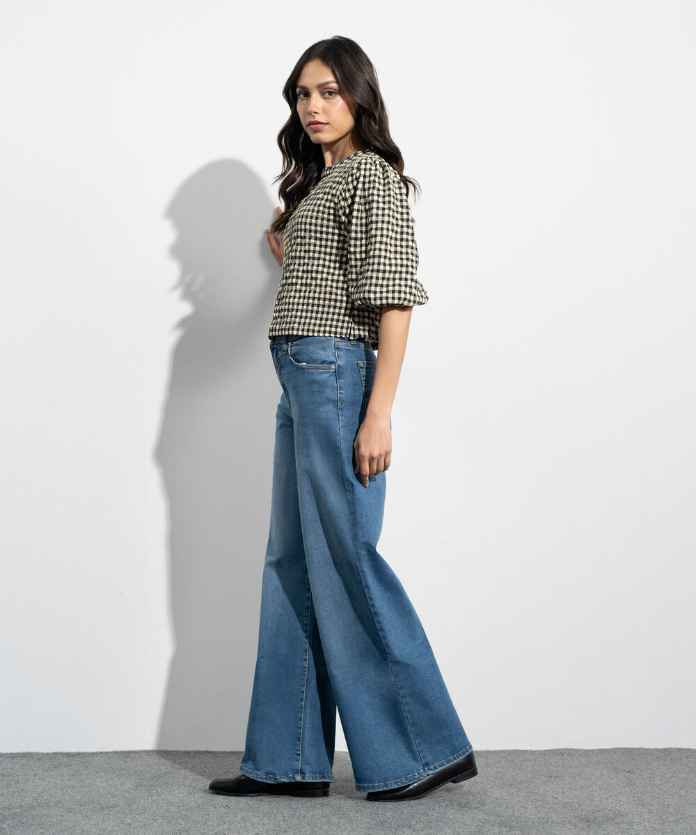 Women's Western Black And Yellow Seersucker Gingham Top