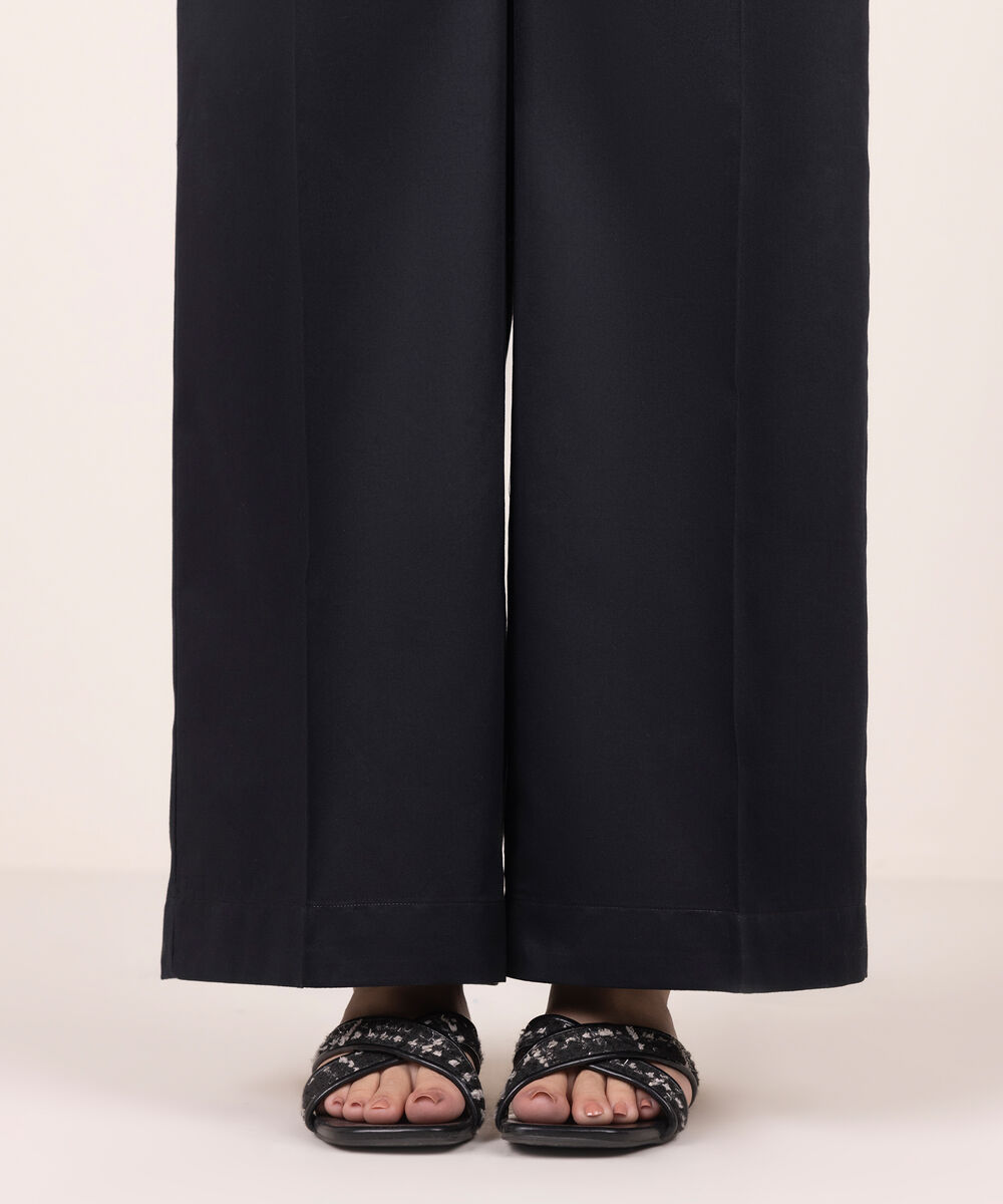 Women's RTW Cambric Solid Black Flared Pants