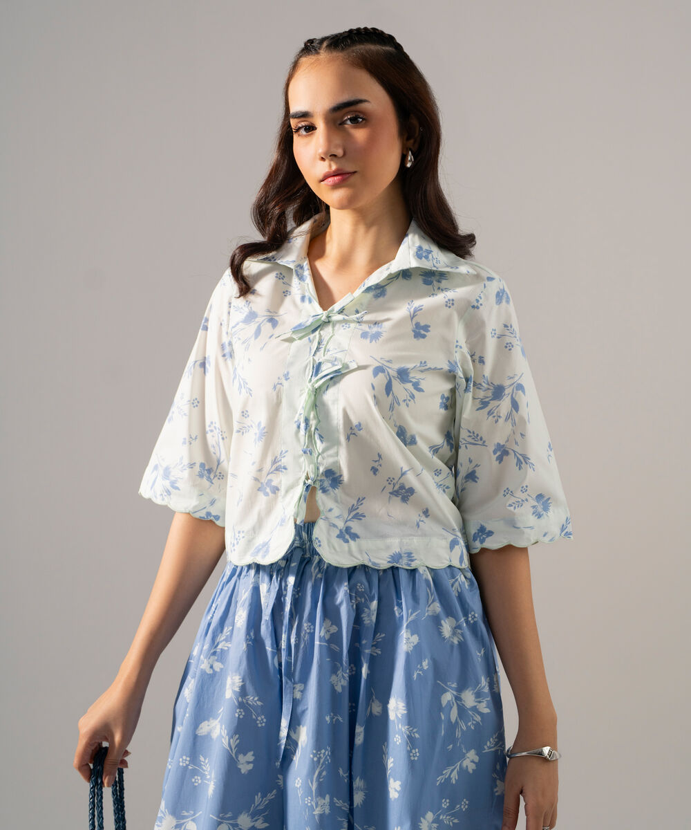 Women's RTW Poplin Printed White Top