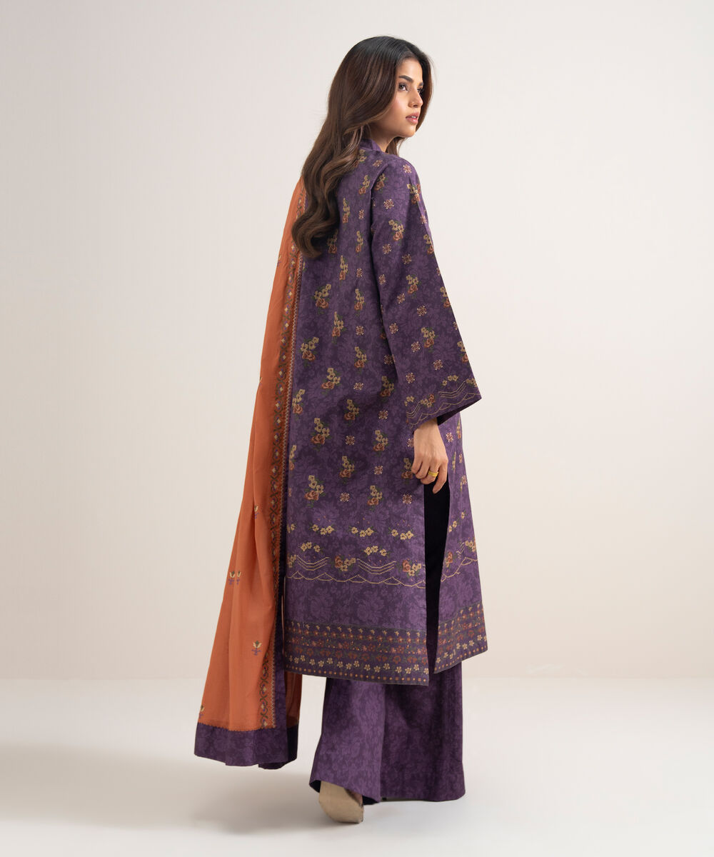 Women's Unstitched Cotton Embroidered Purple