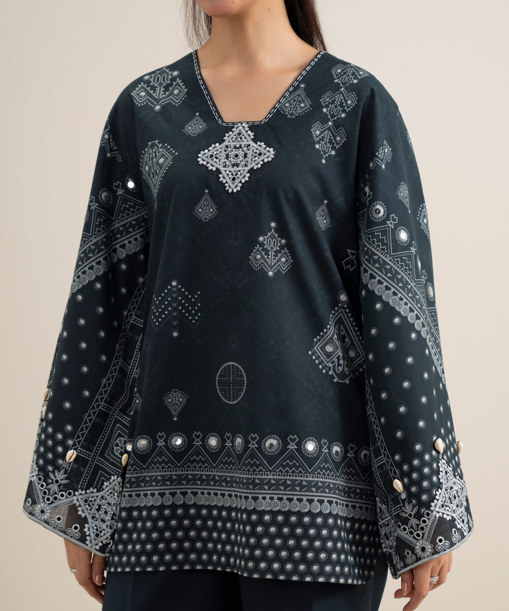Women's Unstitched Lawn Embroidered Black 3 Piece Suit