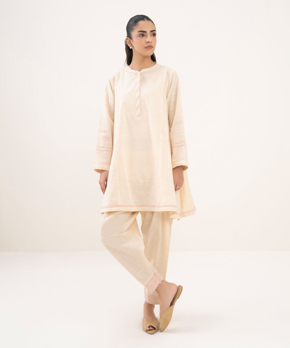 Women's RTW Khaddar Solid Straight White Shirt