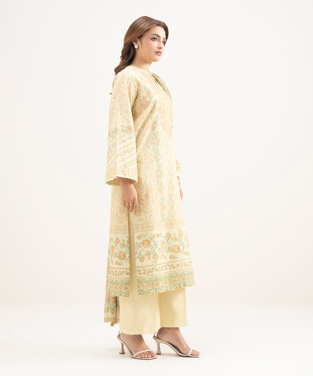 Women's Unstitched Lawn Printed Yellow 3 Piece Suit