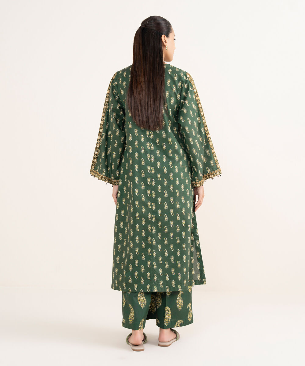 Women's RTW Cambric Green Embroidered A-line Shirt