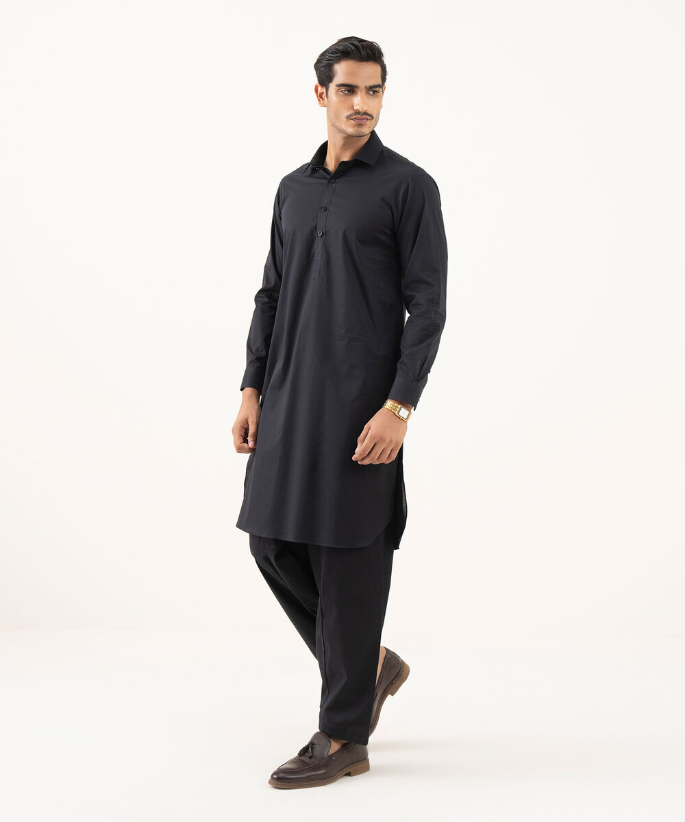 Men's 100% Cotton Plain Black Kurta Shalwar