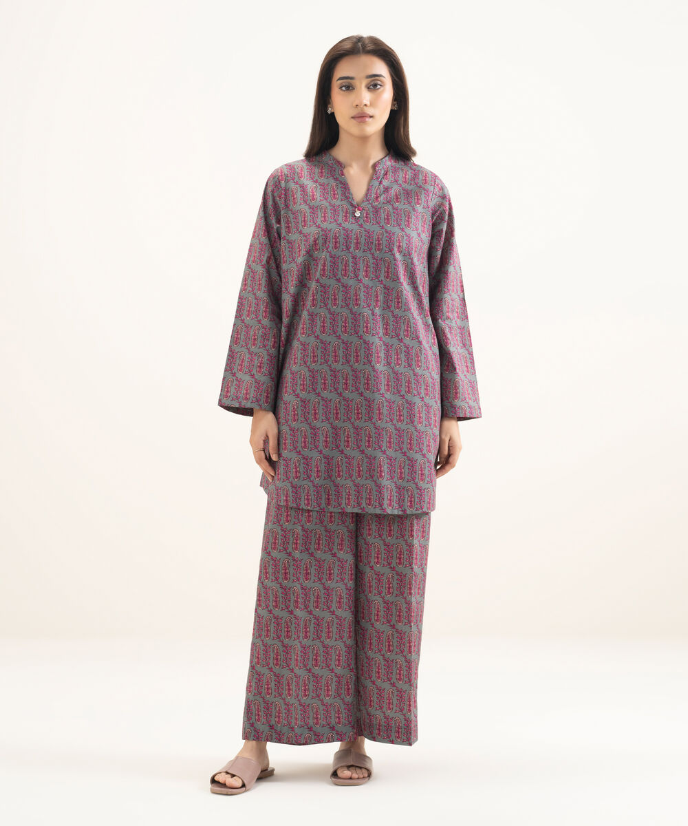 Women's RTW Cambric Printed Grey Straight Shirt