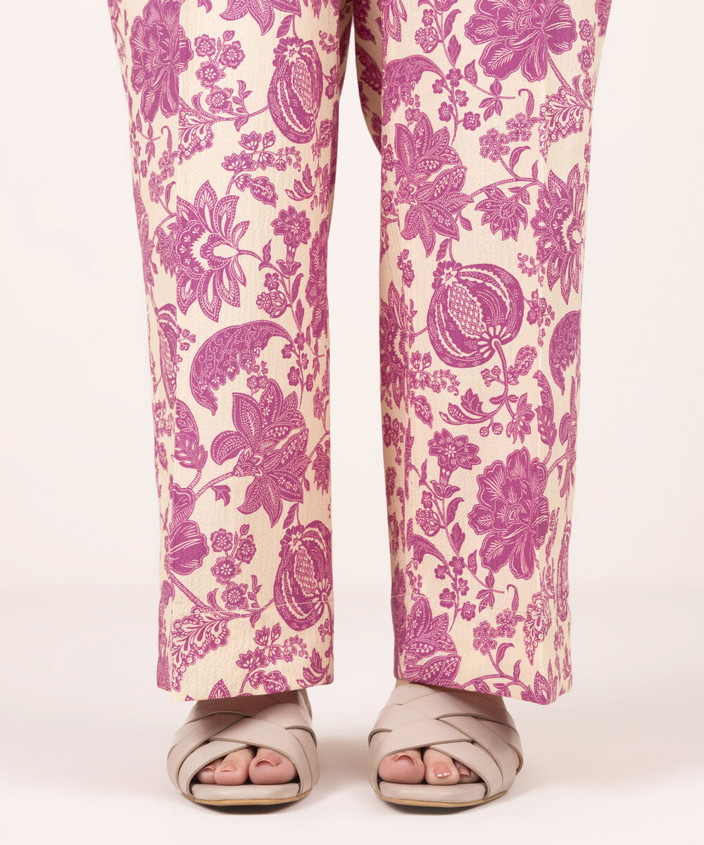 Women's RTW Seersucker Printed Cream White Culottes