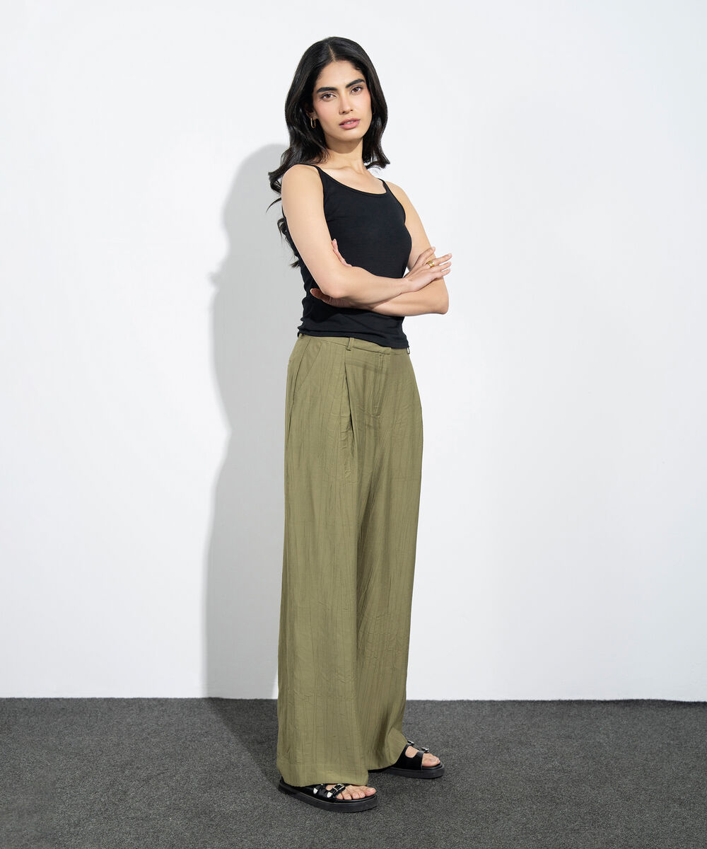 Women's Western Mustard Straight-Fit Textured Trouser