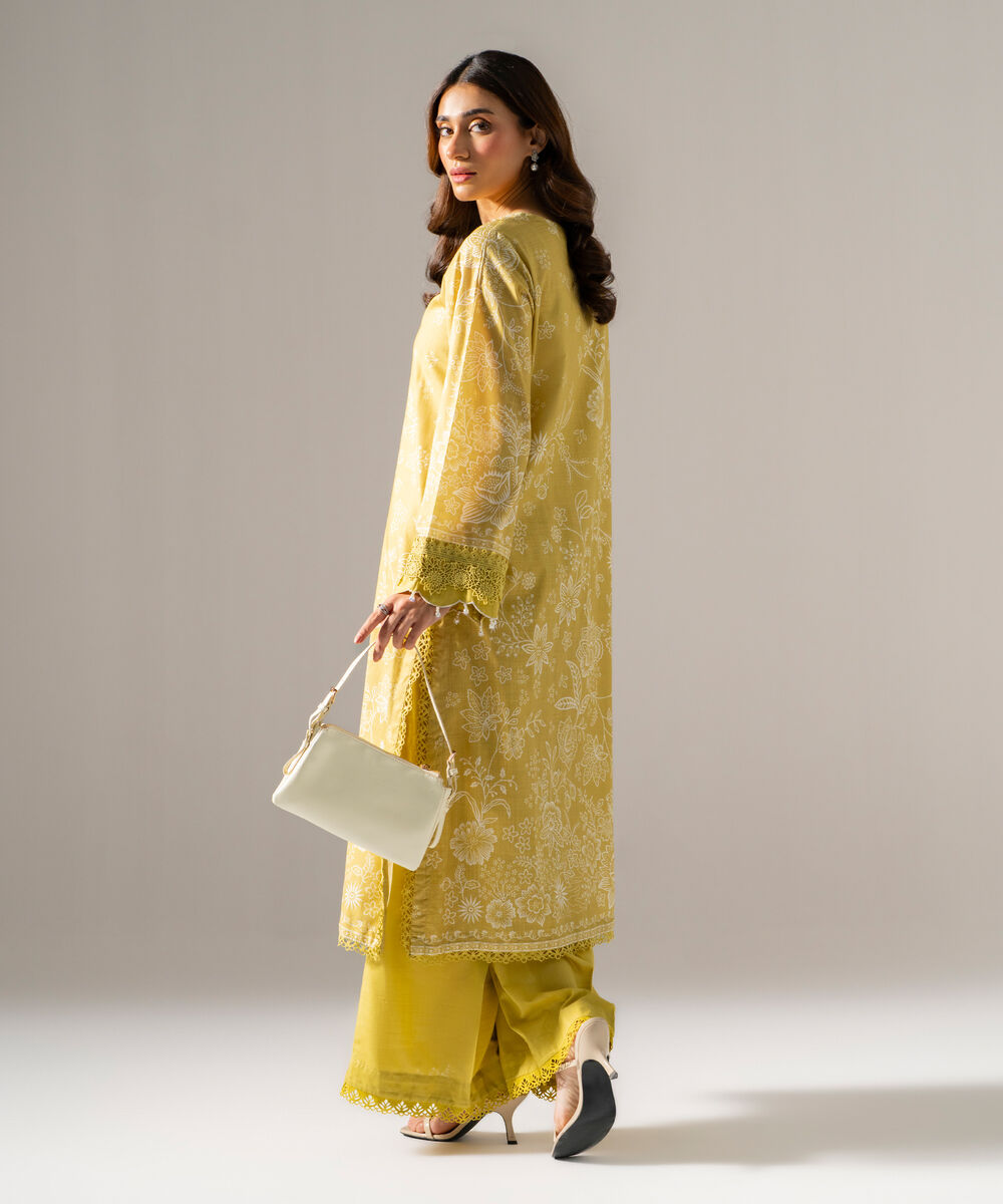 Women's RTW Cross Hatch Printed Pale Yellow Straight Shirt