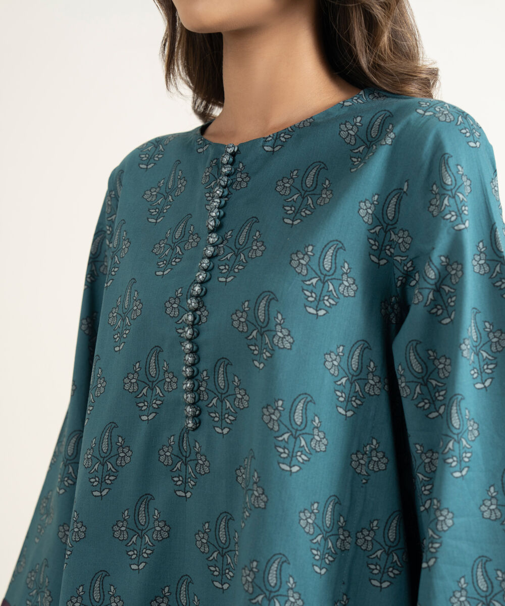 Women's Unstitched Lawn Printed Blue 3 Piece Suit