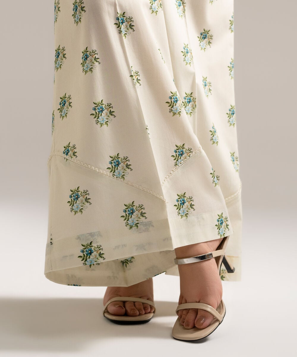 Women's RTW Cambric Printed Off White Flared Pants