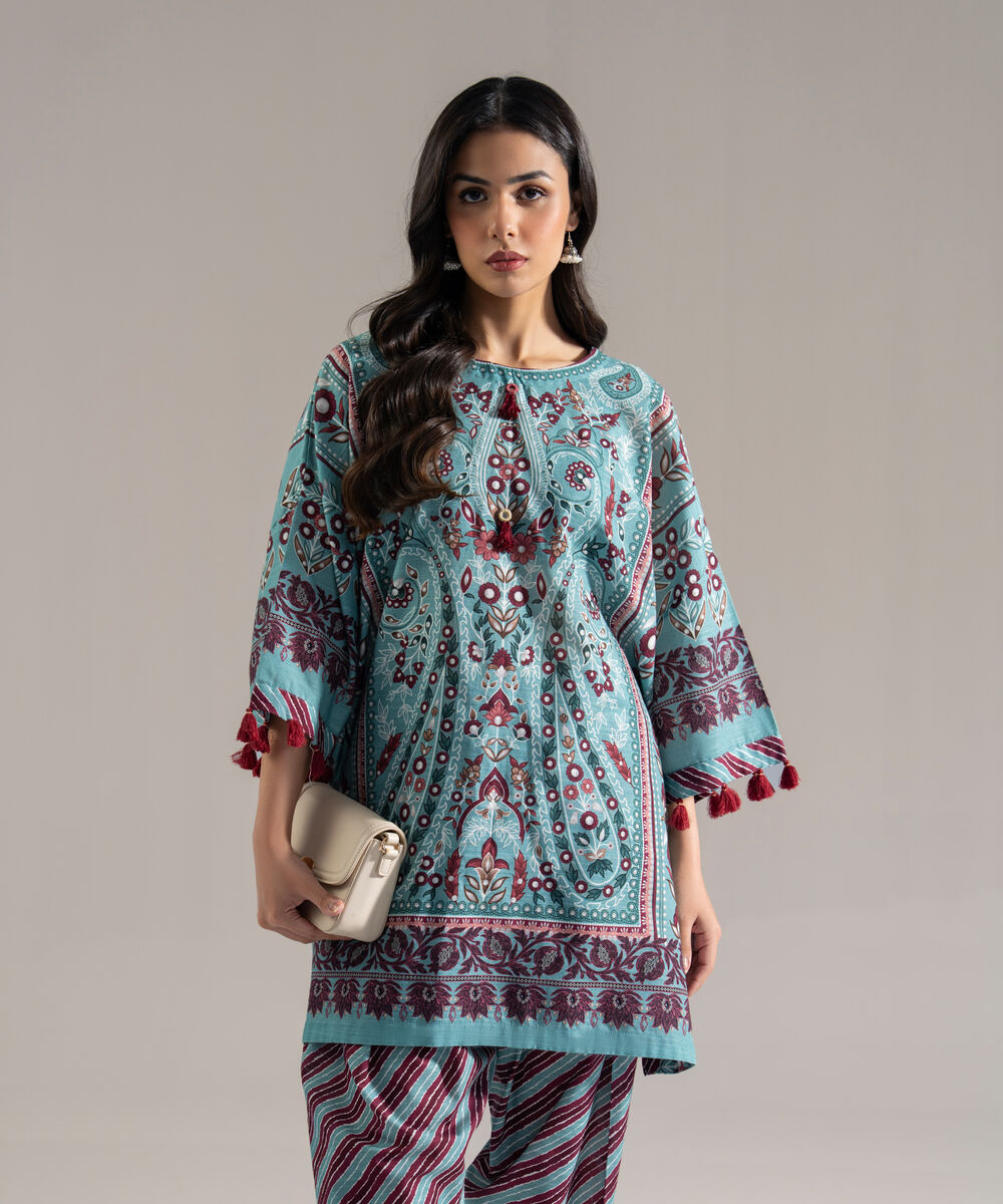Women's RTW Khaddar Printed Blue 2 Piece Suit