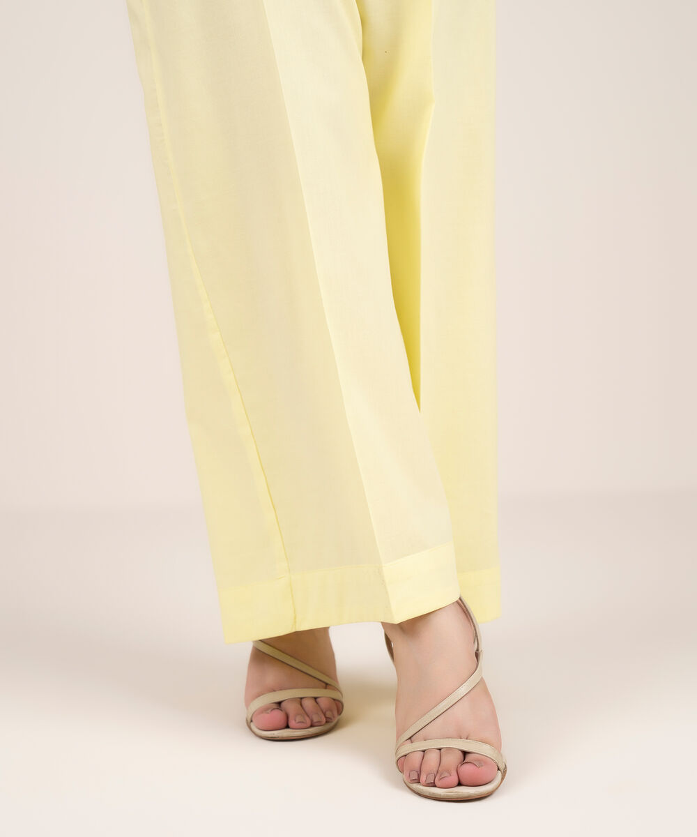 Women's RTW Cotton Viscose Solid Yellow Flared Pants