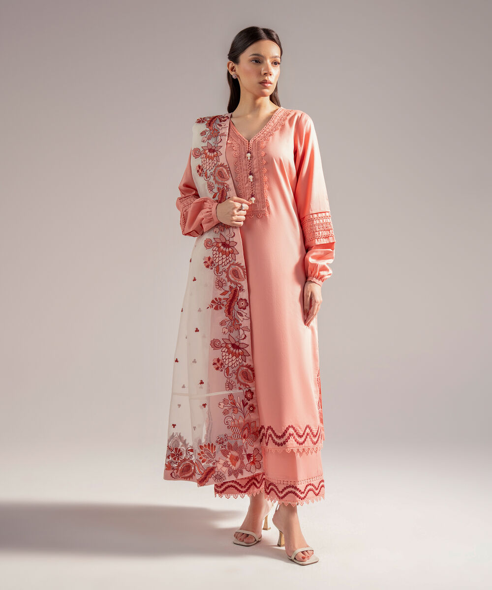 Blended Organza Embroidered White Dupatta