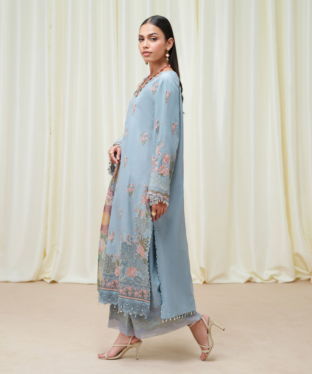 Women's Unstitched Dull Viscose Raw Silk Dyed Three Piece Suit