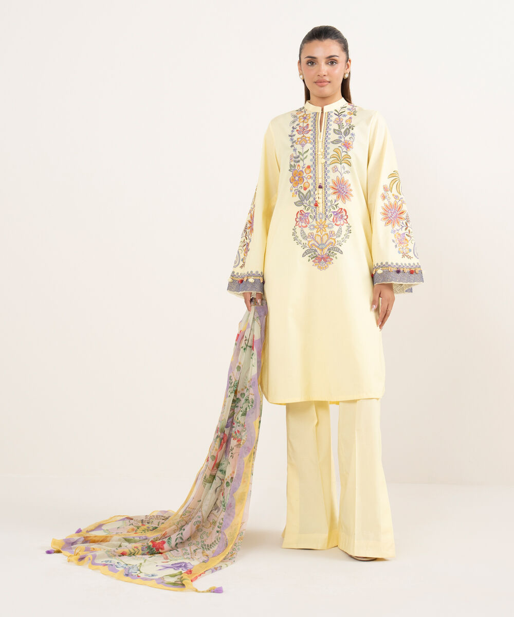 Women's Unstitched Textured Lawn Dyed Three Piece Suit