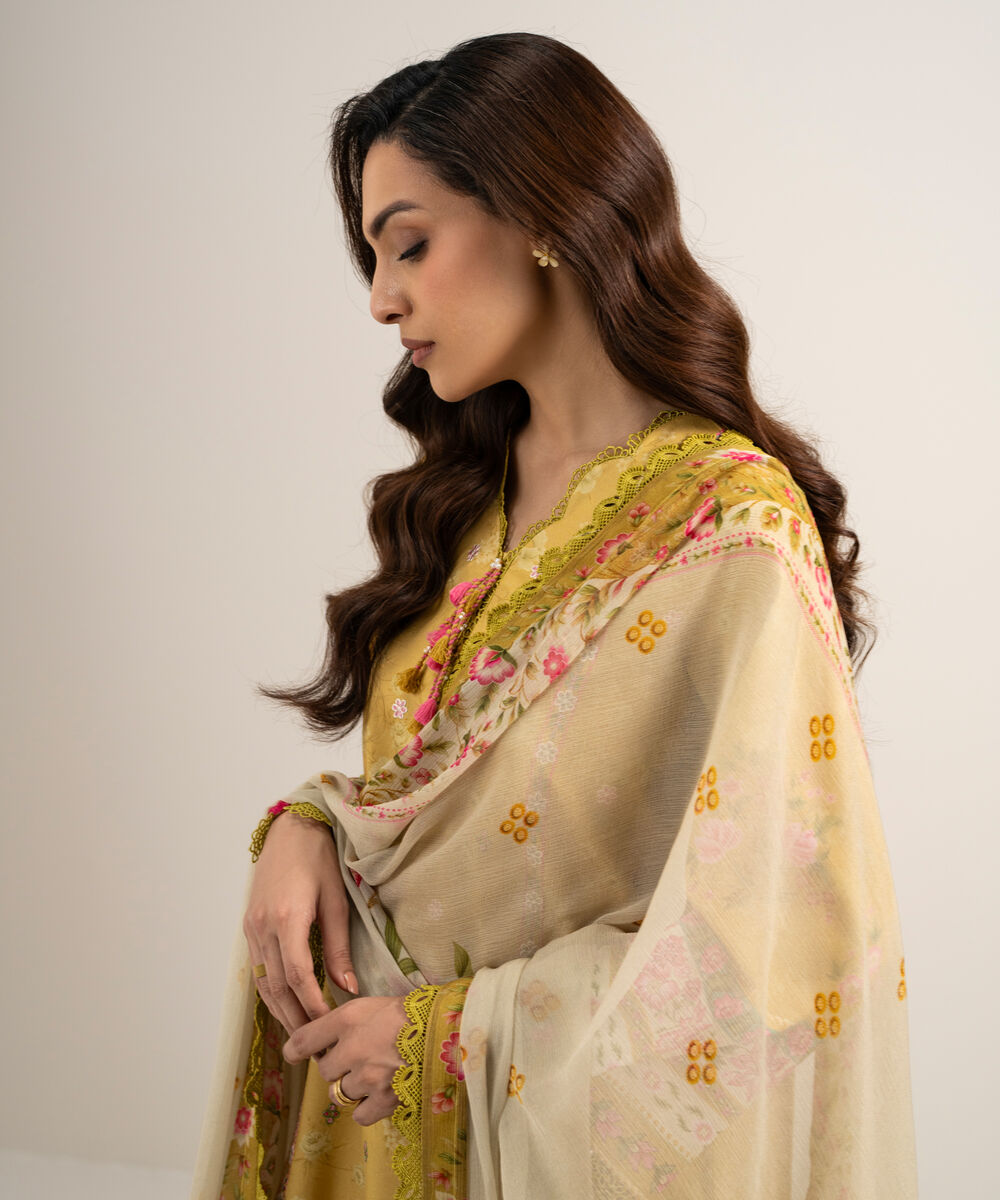 Women's Unstitched Lawn Embroidered Green