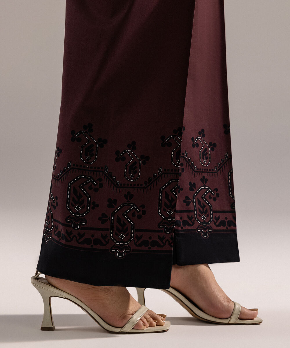 Women's RTW Cambric Printed Brown Straight Pants