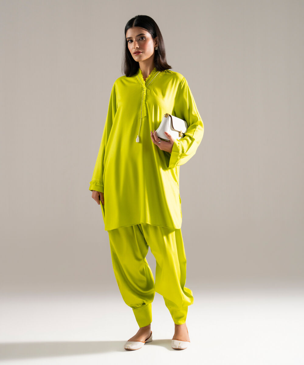 Women's RTW Bedford Solid Embroidered Green 2 Piece Suit