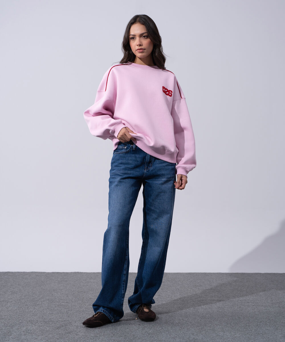 Women's Western Wear Pink Oversized Fleeceback Graphic Sweatshirt