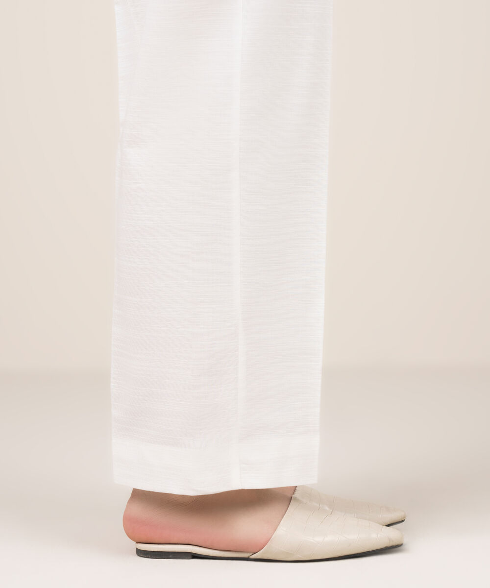 Women's RTW Khaddar Solid White Straight Pants
