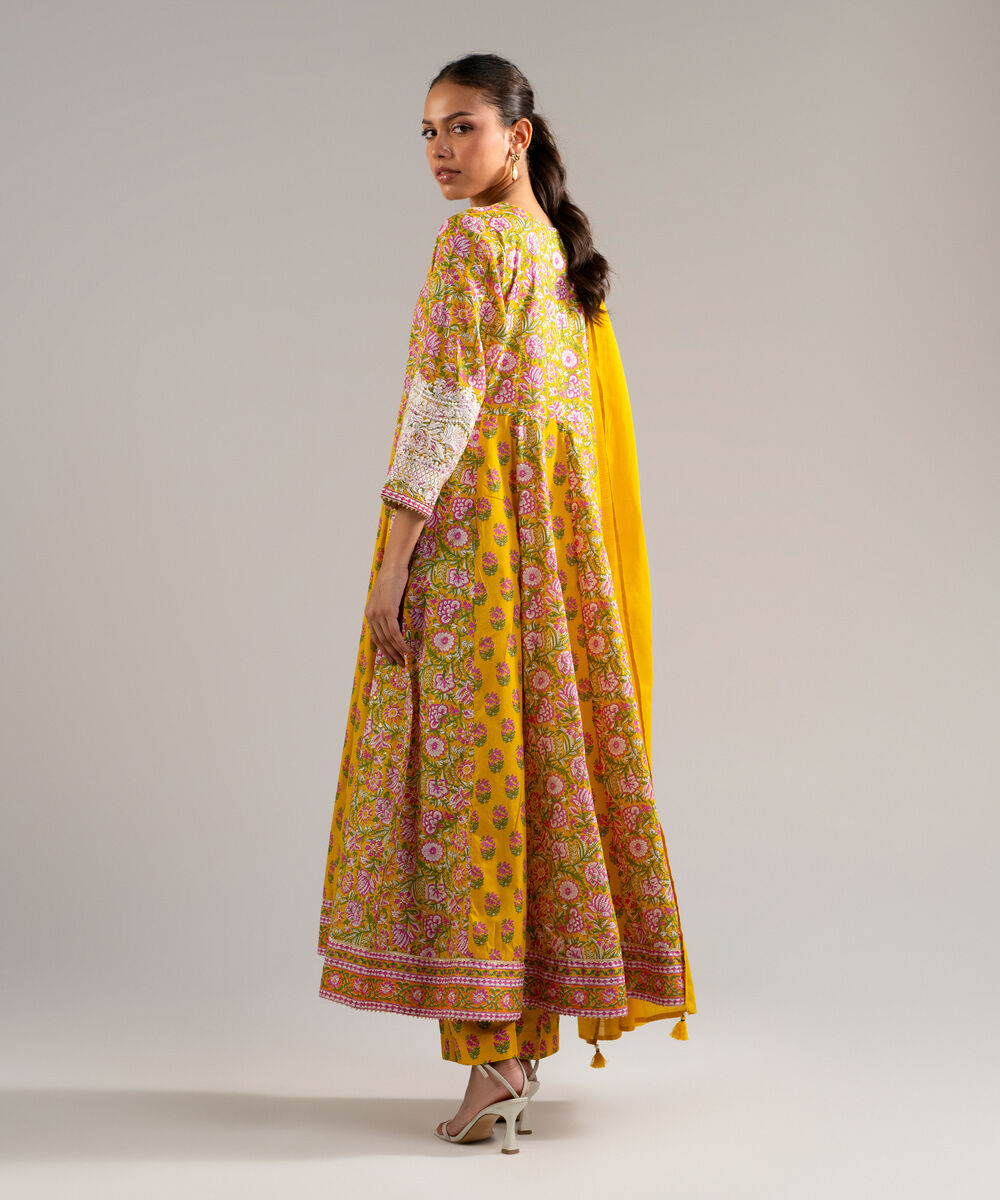 Women's RTW Lawn Embroidered Yellow 3 Piece Suit