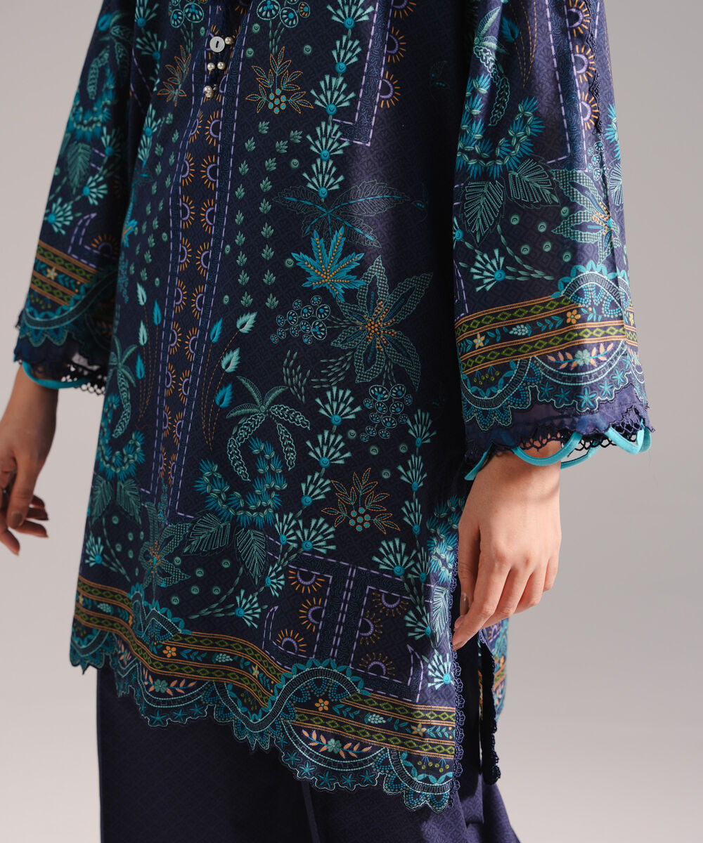 Women's RTW Lawn Printed Dark Blue 2 Piece Suit