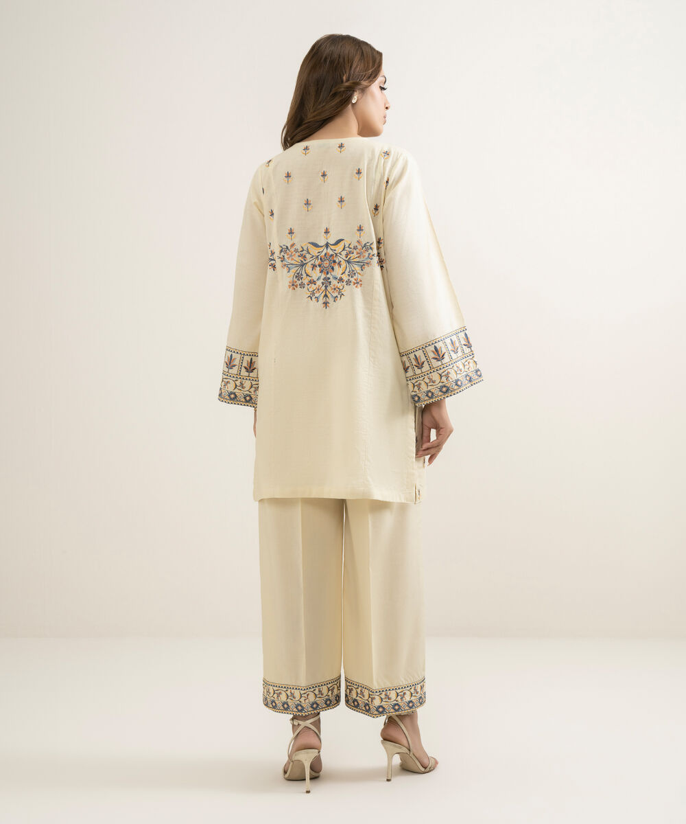 Women's RTW Dobby Embroidered Off White Straight Shirt