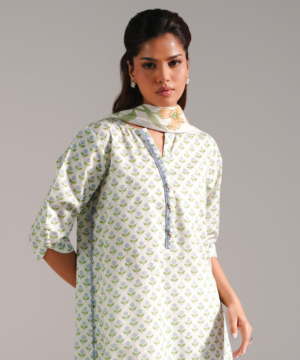 Women's RTW Dobby Printed Mint Green 2 Piece Suit