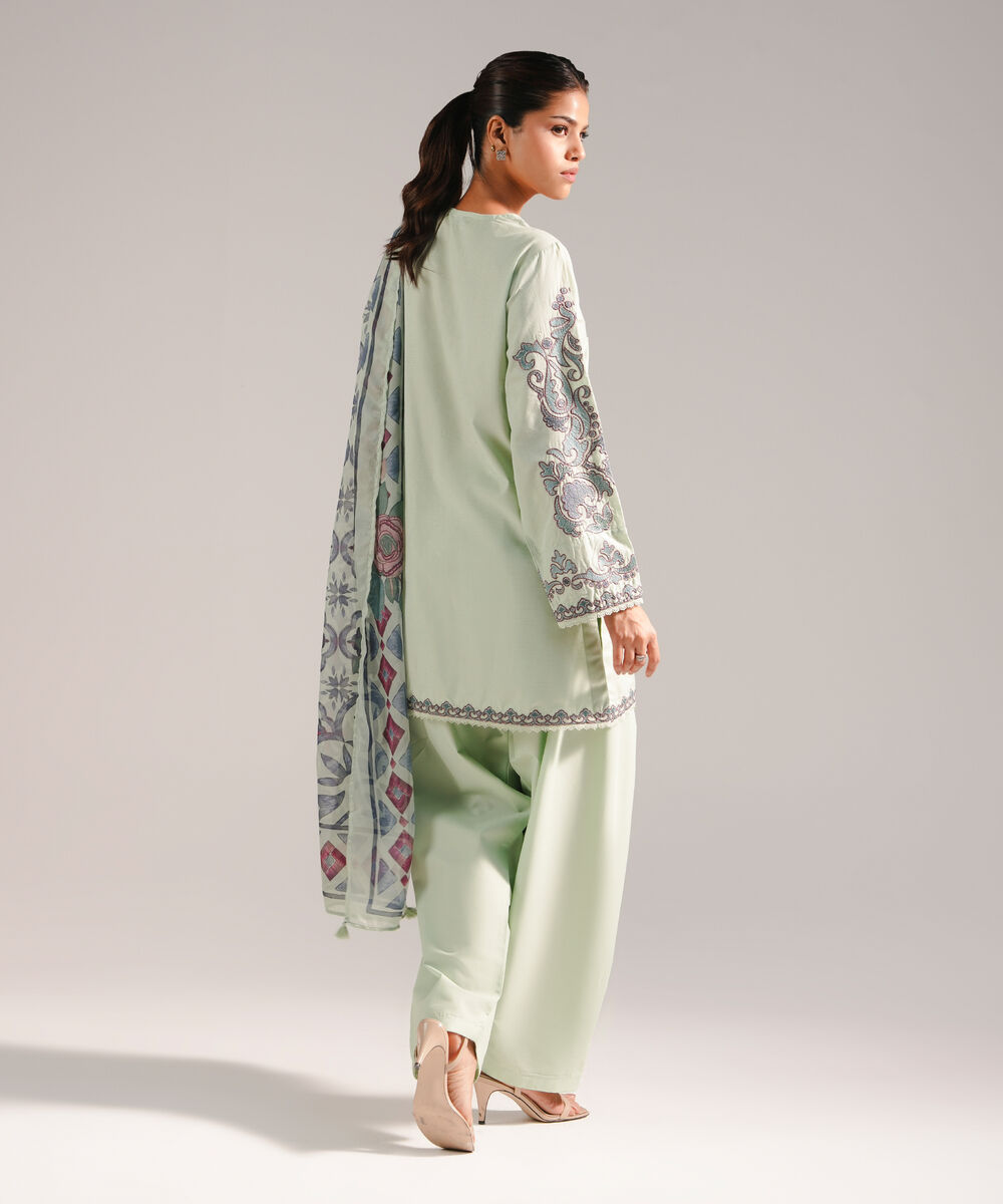 Women's RTW Zari Lawn Embroidered Mint Green 3 Piece Suit